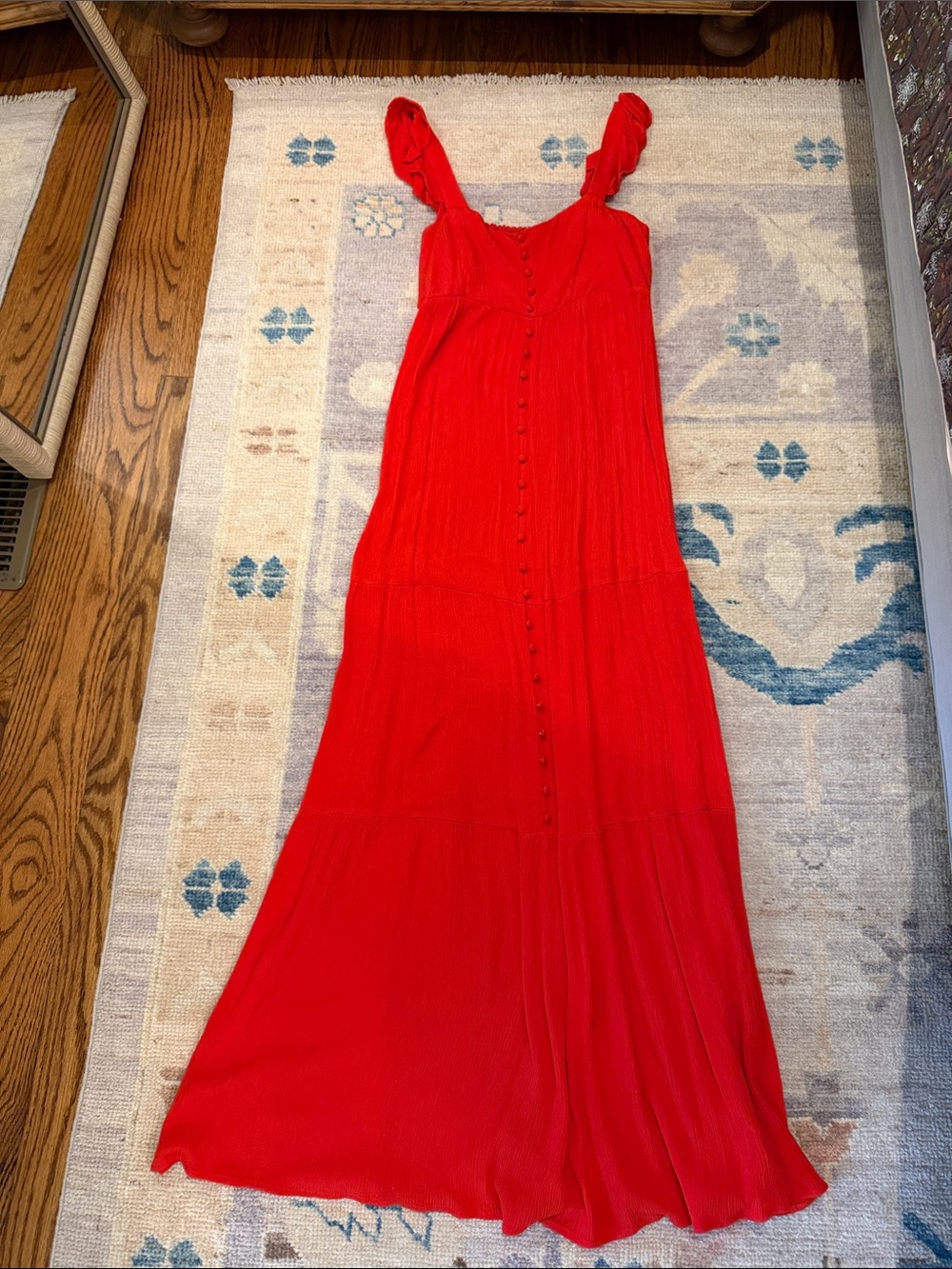 BB Dakota Red Button-Front Maxi Dress with Ruched Straps